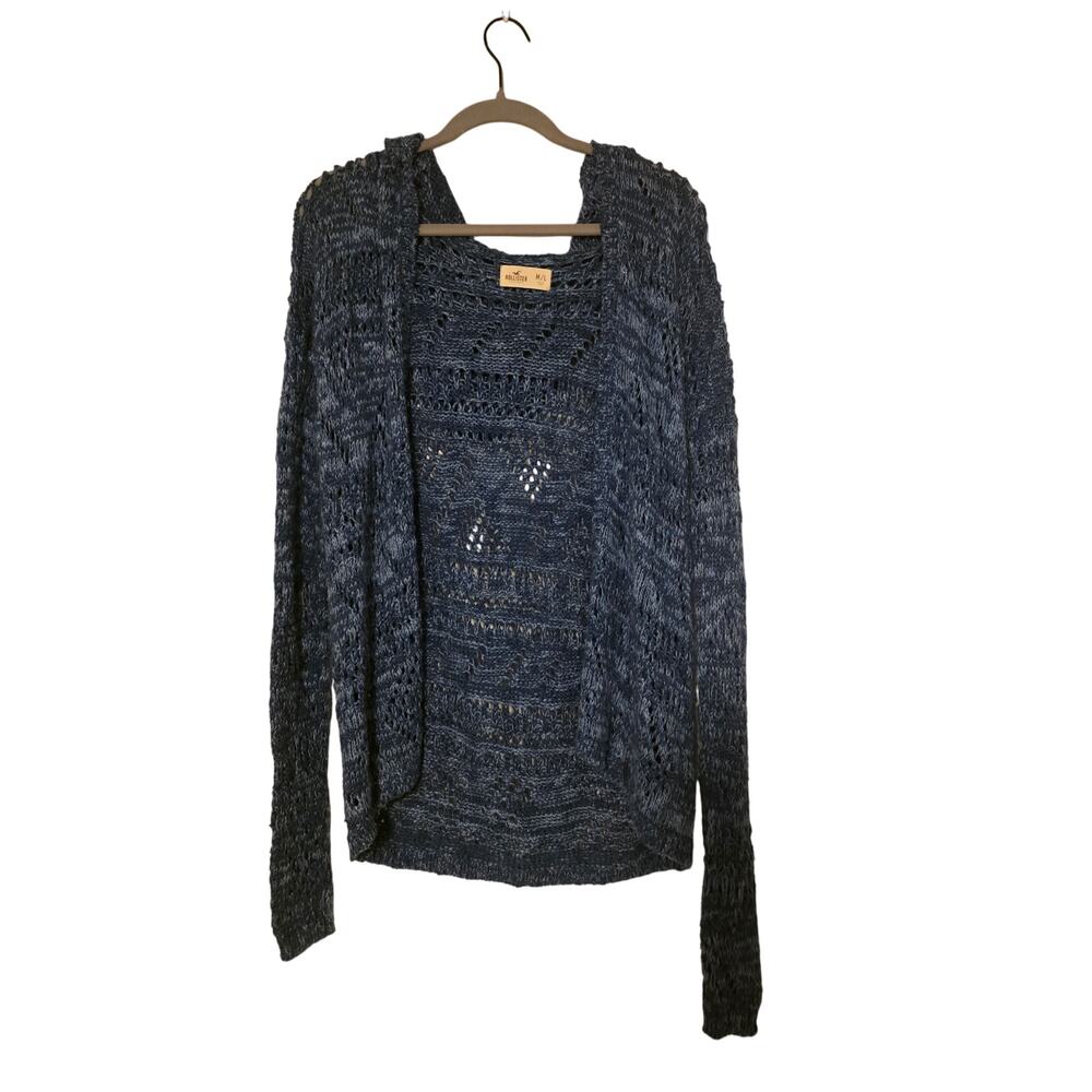 Hollister Women’s M/L Blue Hooded Open Knit Cardigan Coastal Y2K Casual Coastal